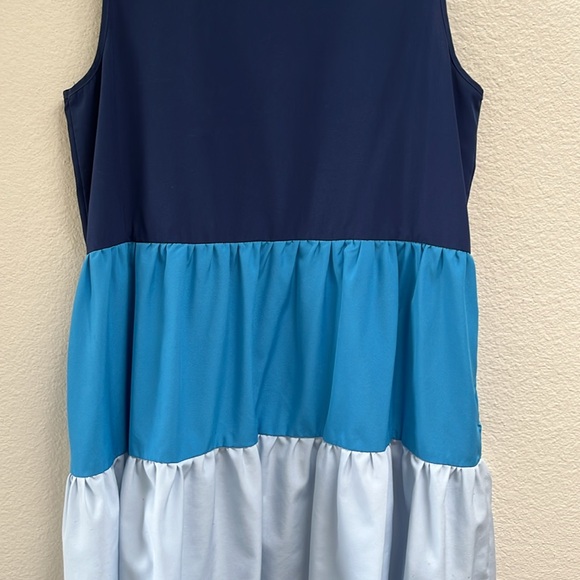 Shein Blue Colorblock Striped Panel Sleeveless Flowy Ruffle Dress, Size Medium - Picture 7 of 11